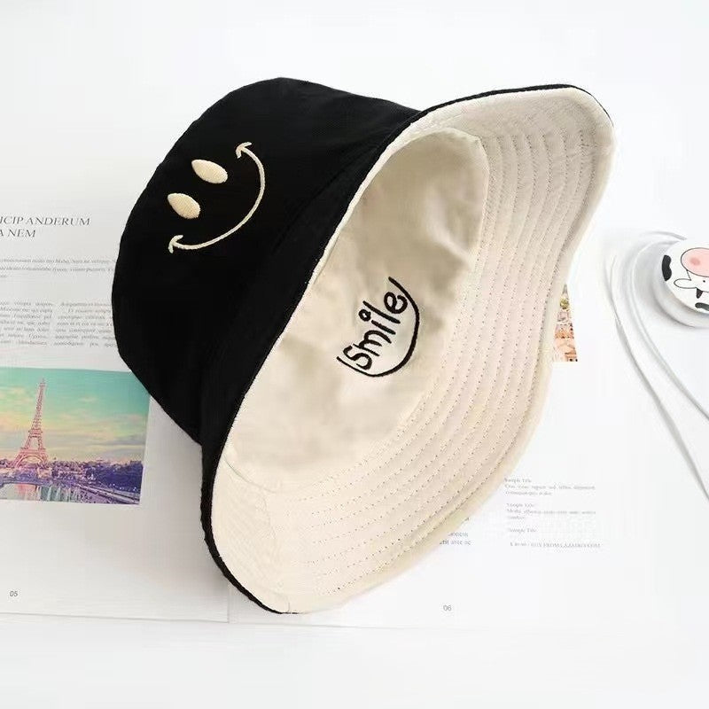 Reversible Smiley Face Bucket Hat | Black and Yellow Cotton Sun Hat | Packable Beach & Festival Hat for Men, Women & Teens
