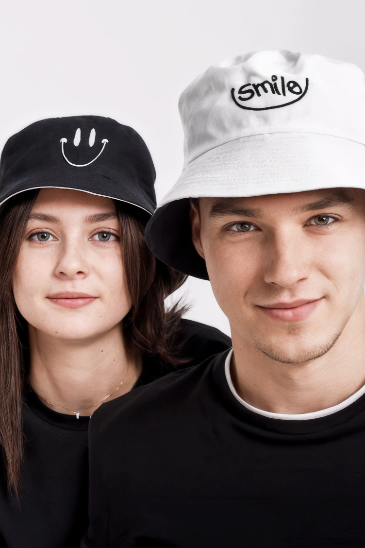 Reversible Smiley Face Bucket Hat | Black and Yellow Cotton Sun Hat | Packable Beach & Festival Hat for Men, Women & Teens