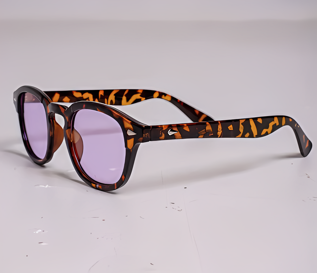 Kiro Classy Retro Unisex Sunglasses - Johnny Depp Style with Tortoiseshell Frame & Purple Lenses, UV400 Protection