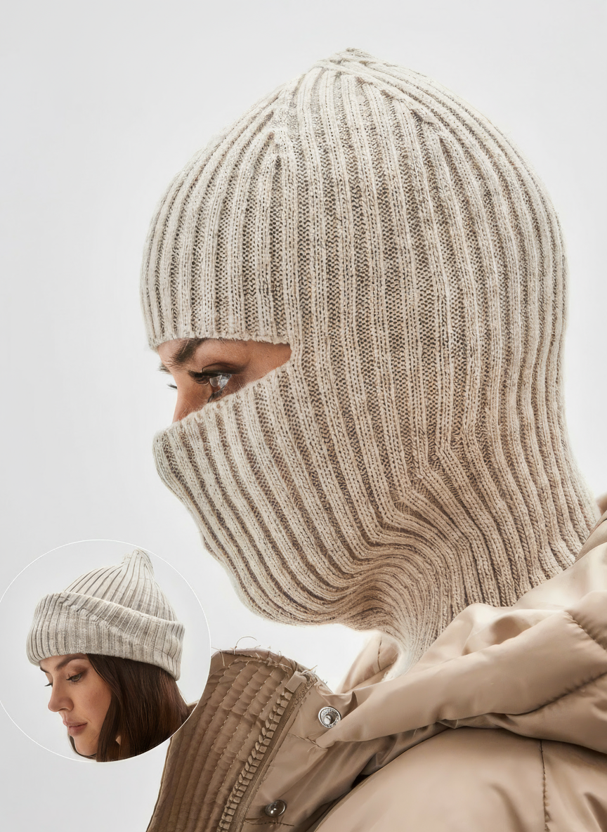 2 In 1 Unisex Knit Tactical Transformer Windproof Balaclava, Ski Mask, Shiesty Mask and Beanie