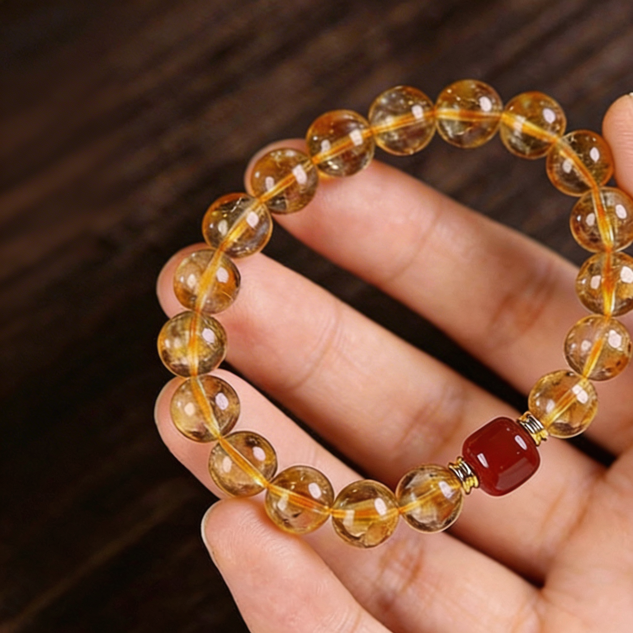 Natural Citrine & Red Agate Wealth Bracelet - 12mm Merchant's Stone for Success & Prosperity