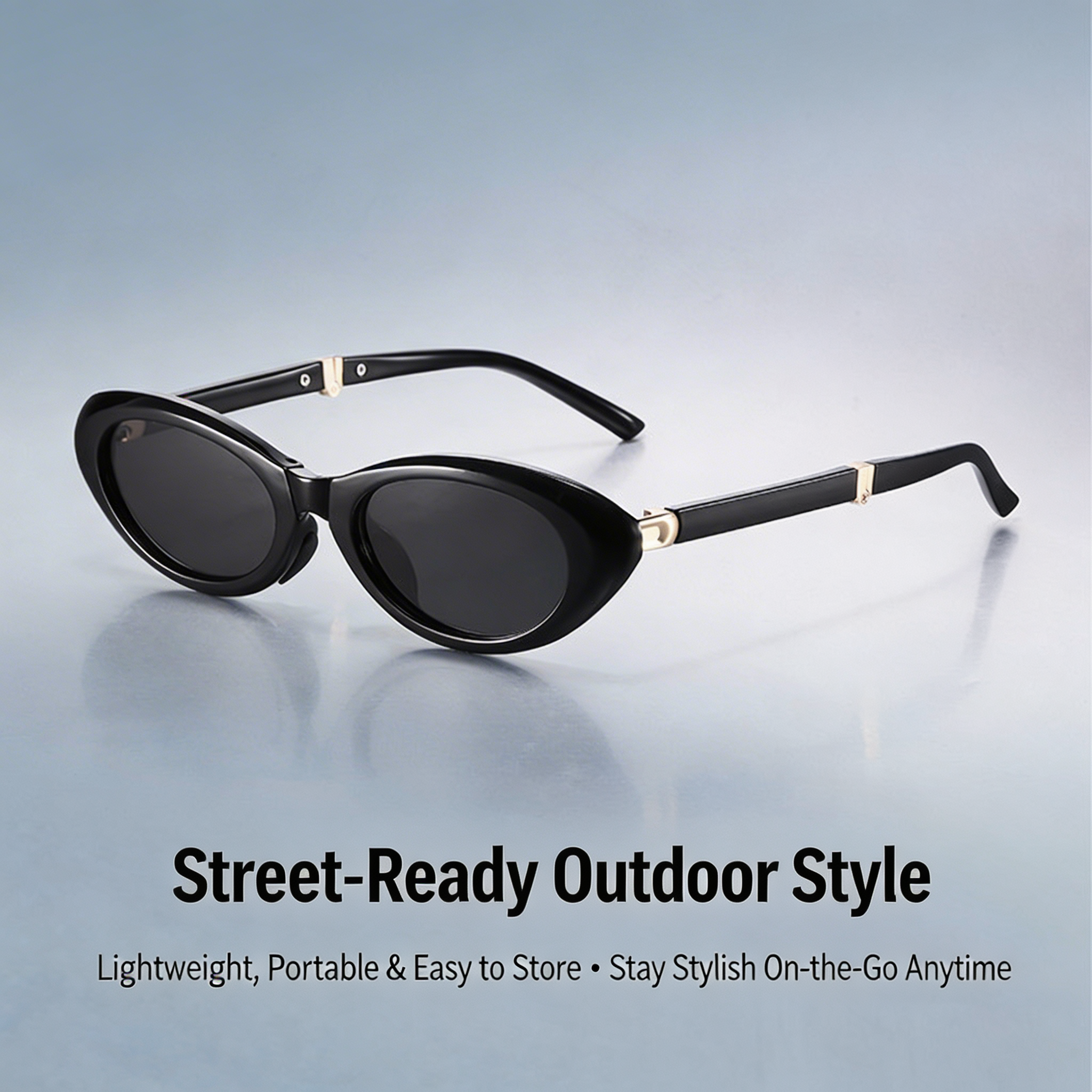 Foldable Polarized Cat Eye Sunglasses Women UV400 Protection  Lightweight TR Frame, 1-Second Fold & Store, Fashion Street Style for Driving Fishing Outdoor, MK-Cateye