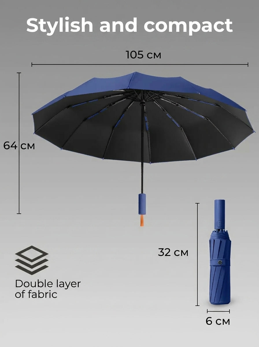 The Bastion - Blue Compact UPF50+ Automatic Windproof Travel Umbrella