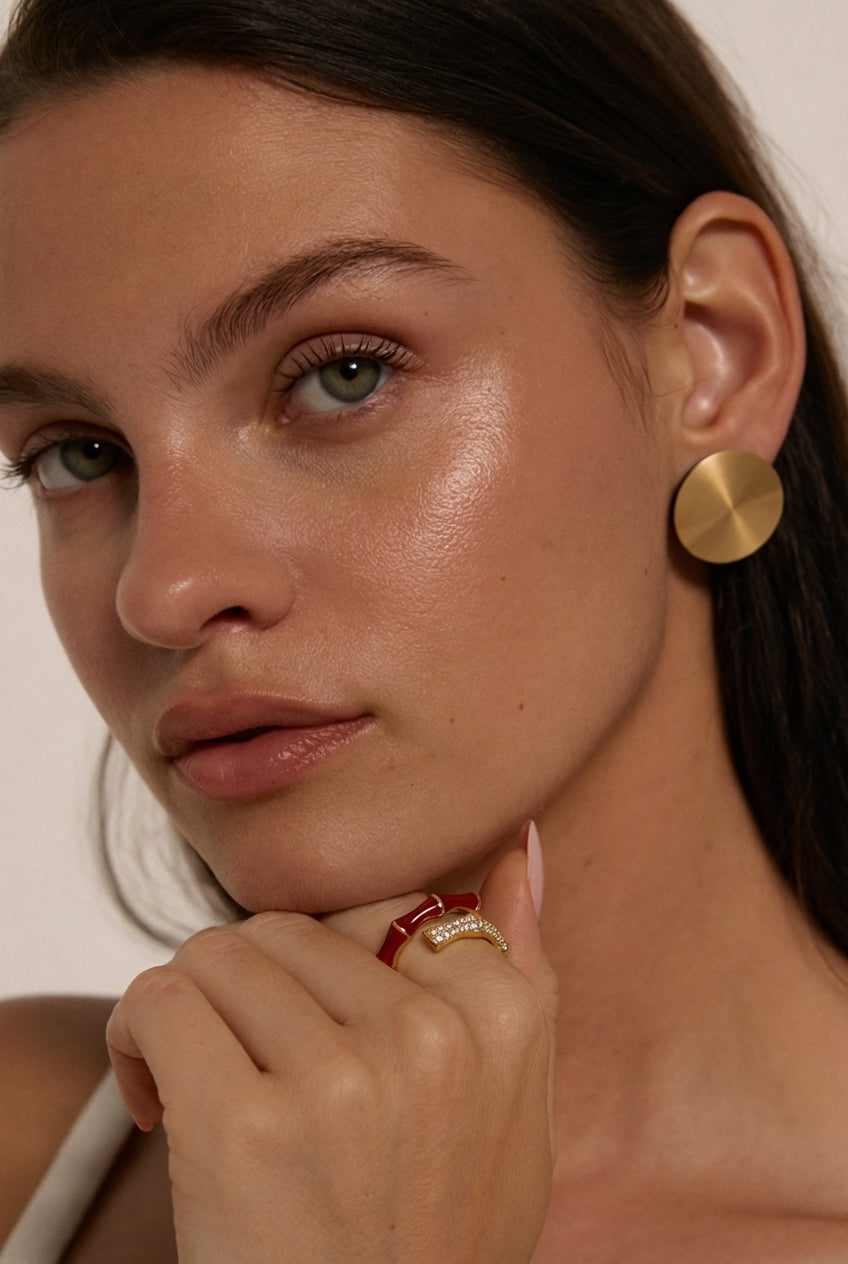 MK-Bamboo Open Ring Red Enamel Copper Adjustable Micro-inlaid Zircon Finger Ring High-End Fashion