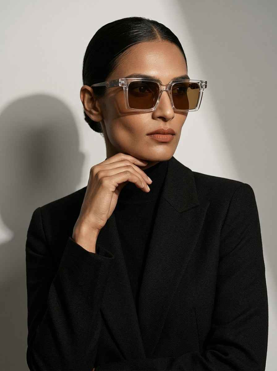 The Facade | Polarized Crystal | Square Sunglasses | UV400 TAC Polarized Tea Lenses