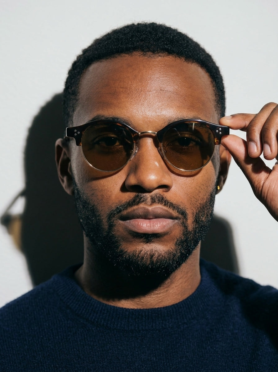 The Vantage - Tortoise with Amber Lens | Round Half-Frame Polarized Sunglasses | UV400 TR90