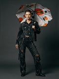The Seville - Compact Travel Umbrella  UV Protection Double Layer Manual Fold Orange Botanical Print