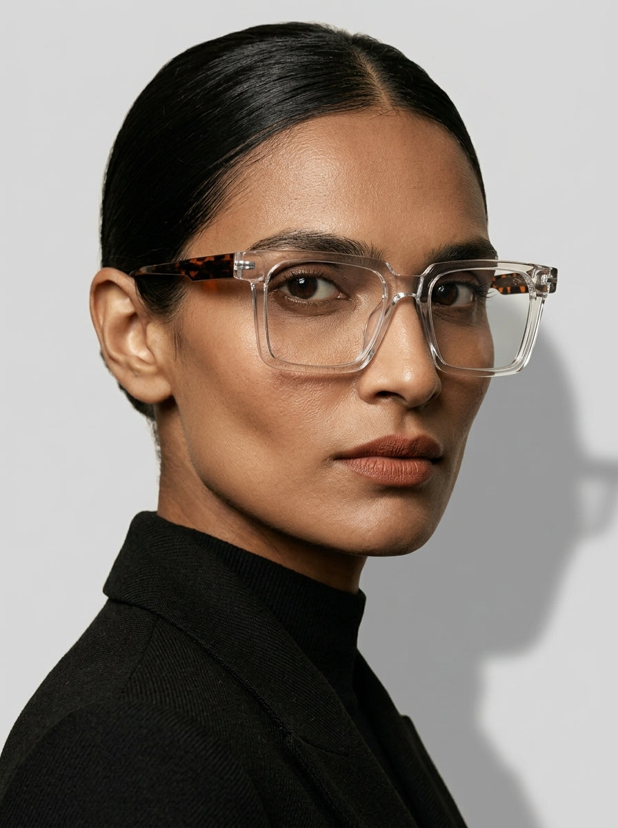 The Facade | Transparent, Blue Light Optical Frames | Square Glasses | TR90 Frame