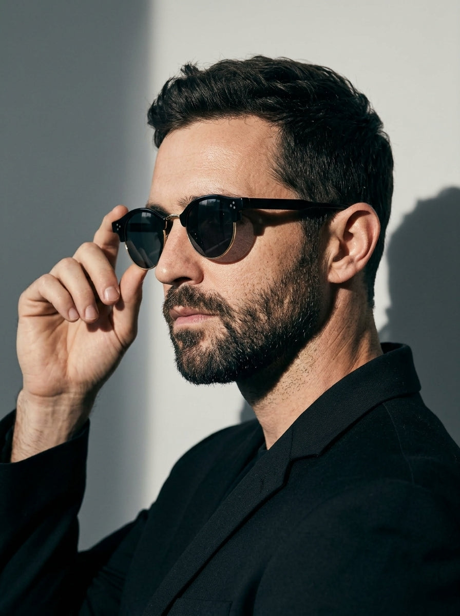 The Vantage - Black Gold with Black Gray Lens | Round Half-Frame Polarized Sunglasses | UV400 TR90