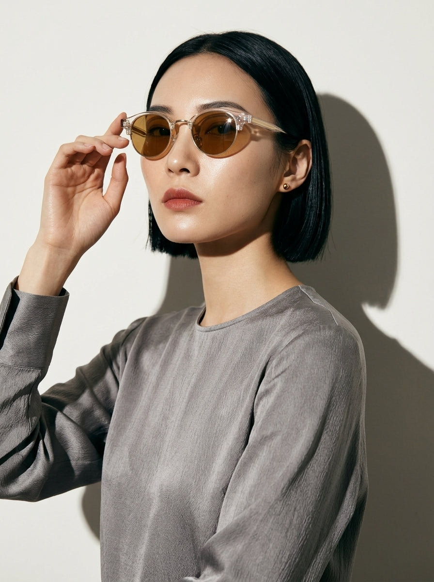 The Vantage - Transparent Tea with Amber Lens | Round Half-Frame Polarized Sunglasses | UV400 TR90