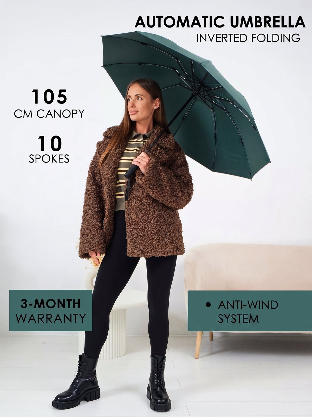 Marie Kiro Canopy Compact UV Umbrella UPF 50+, Moss Green