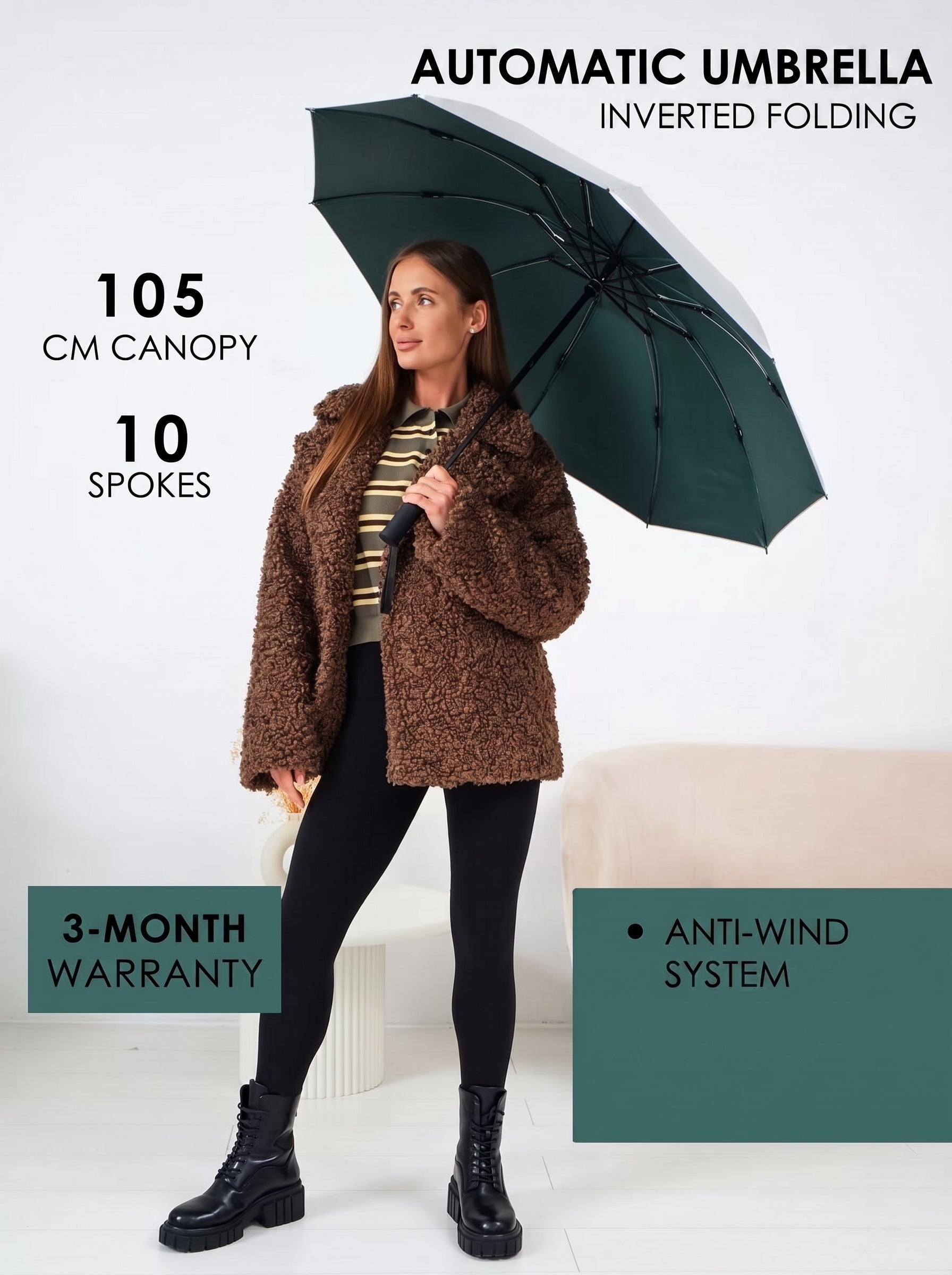 Marie Kiro Canopy Compact UV Umbrella UPF 50+, Moss Green