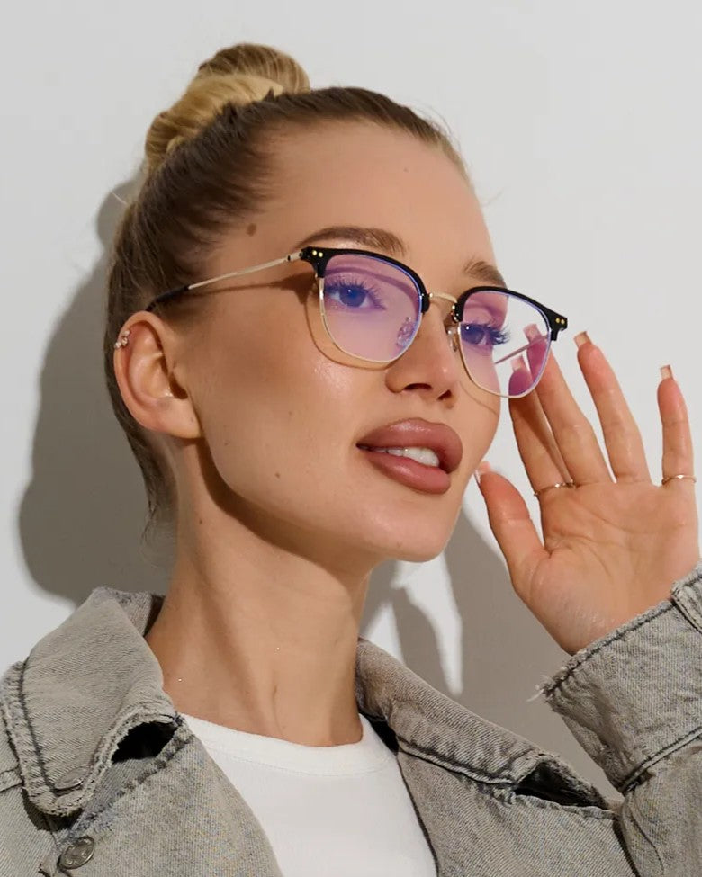 Semi-Rimless Glasses  Anti-Blue Light Browline Frames. Ultra-Lightweight Retro Eyewear for Men & Women (Prescription Ready)