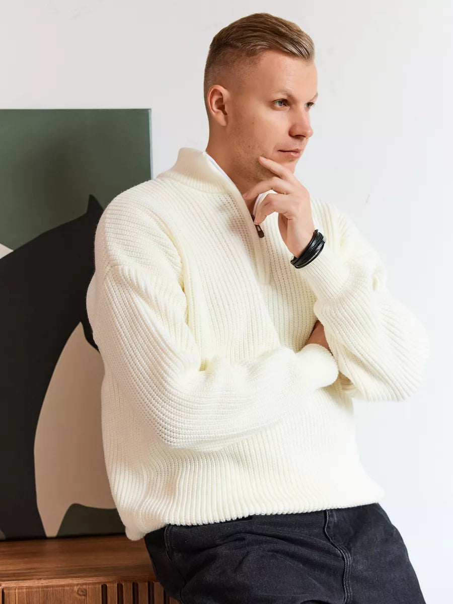 Heavyweight Wool Blend Quarter Zip Sweater – Men's Thermal Mock Neck Pullover – Big & Tall Winter Knitwear