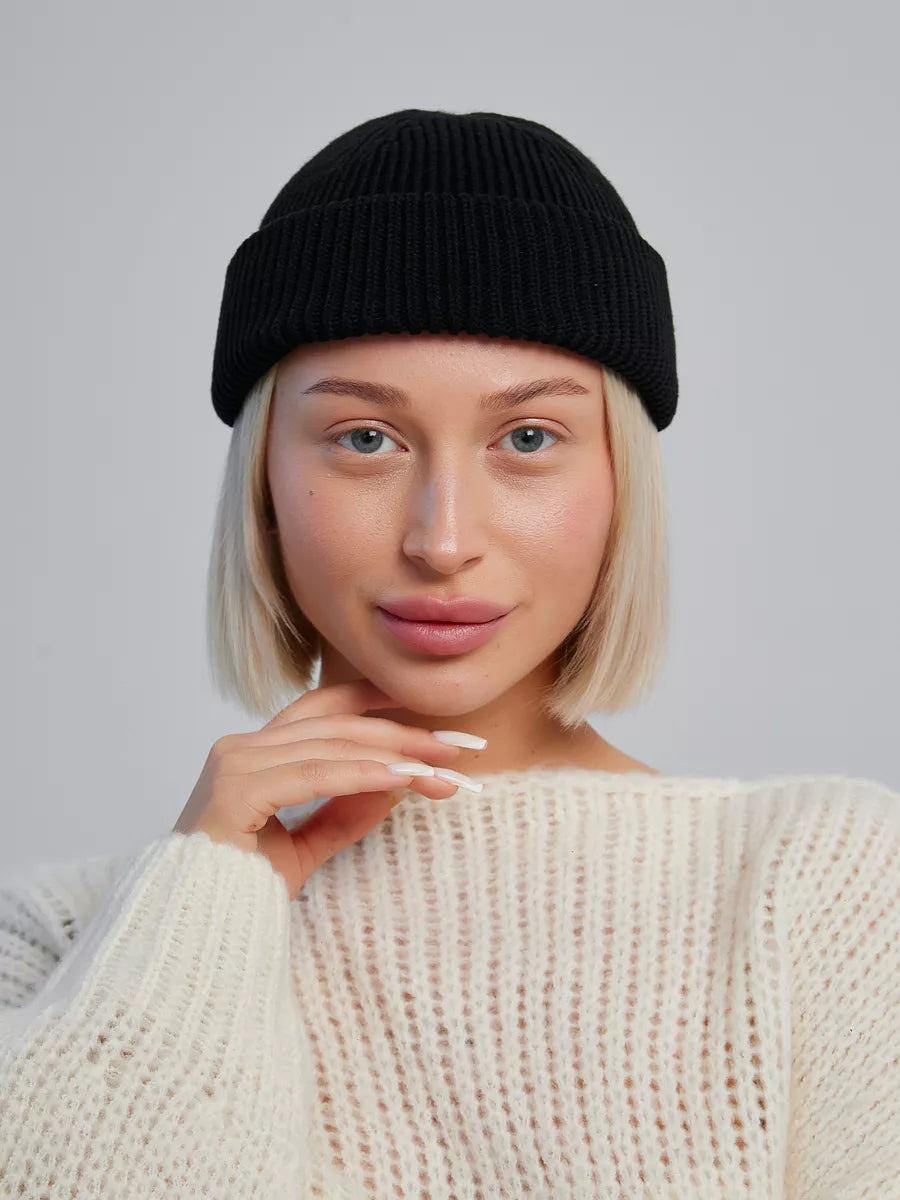 The Watch Cap - Wool Knit Beanie Cap, Black