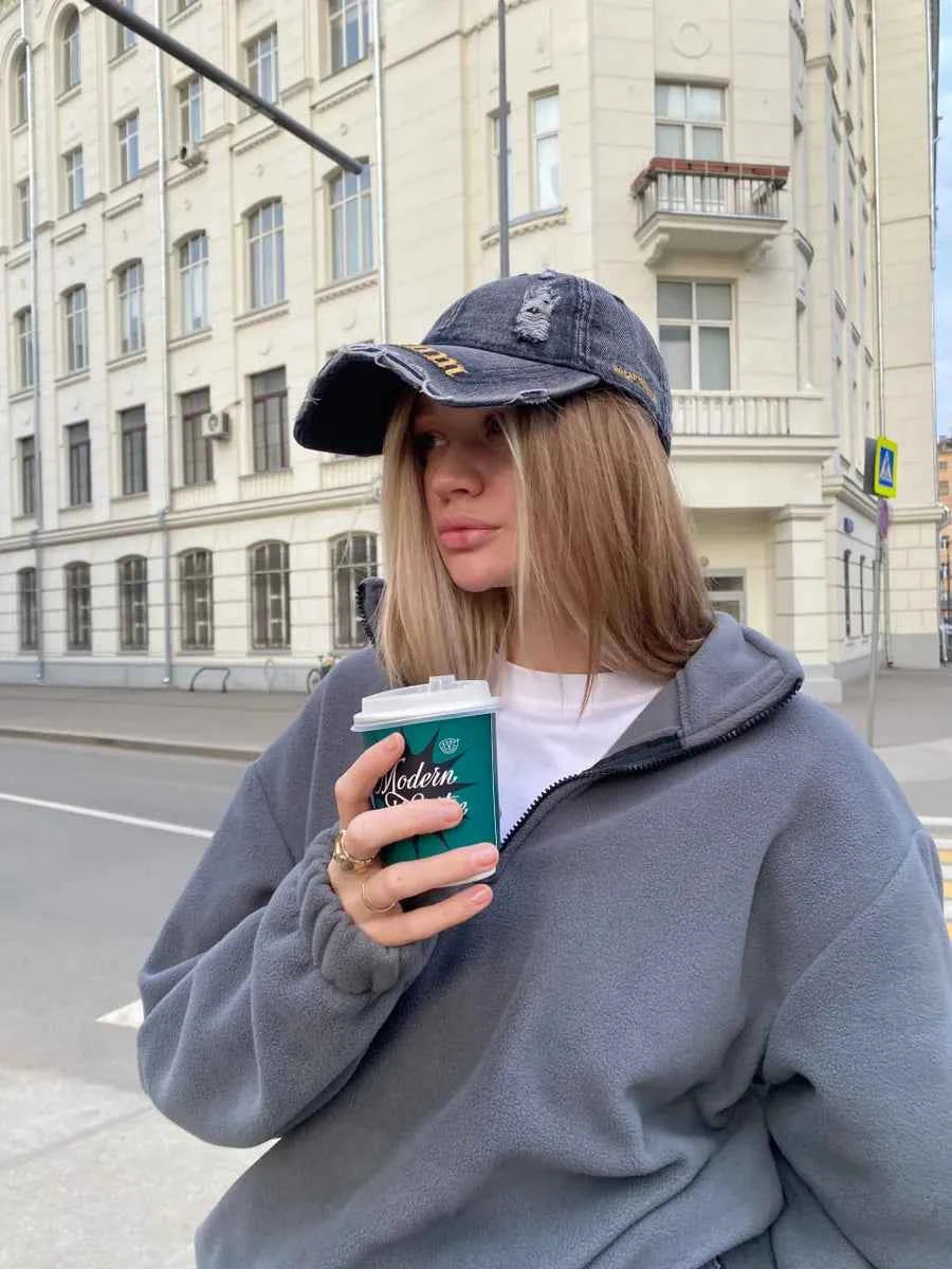 Marie Kiro Freedom Distressed Denim Baseball Cap - Vintage Embroidery Dad Hat - Adjustable Unisex Cotton Cap