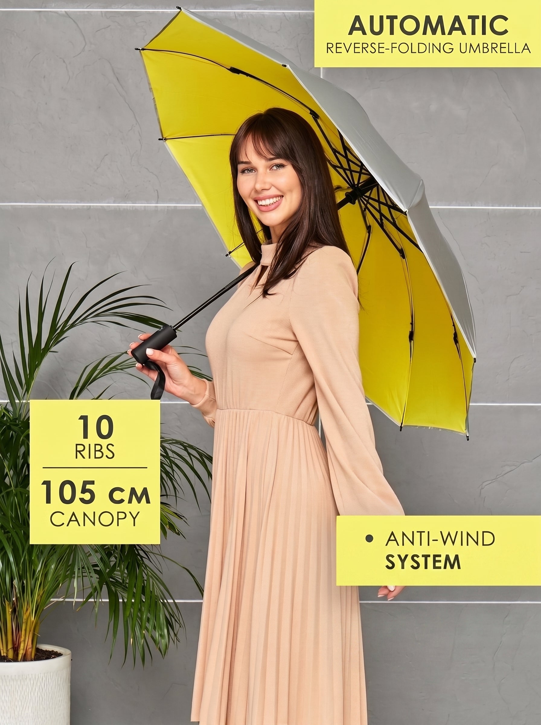 Marie Kiro Canopy Compact UV Umbrella UPF 50+, Solar Yellow