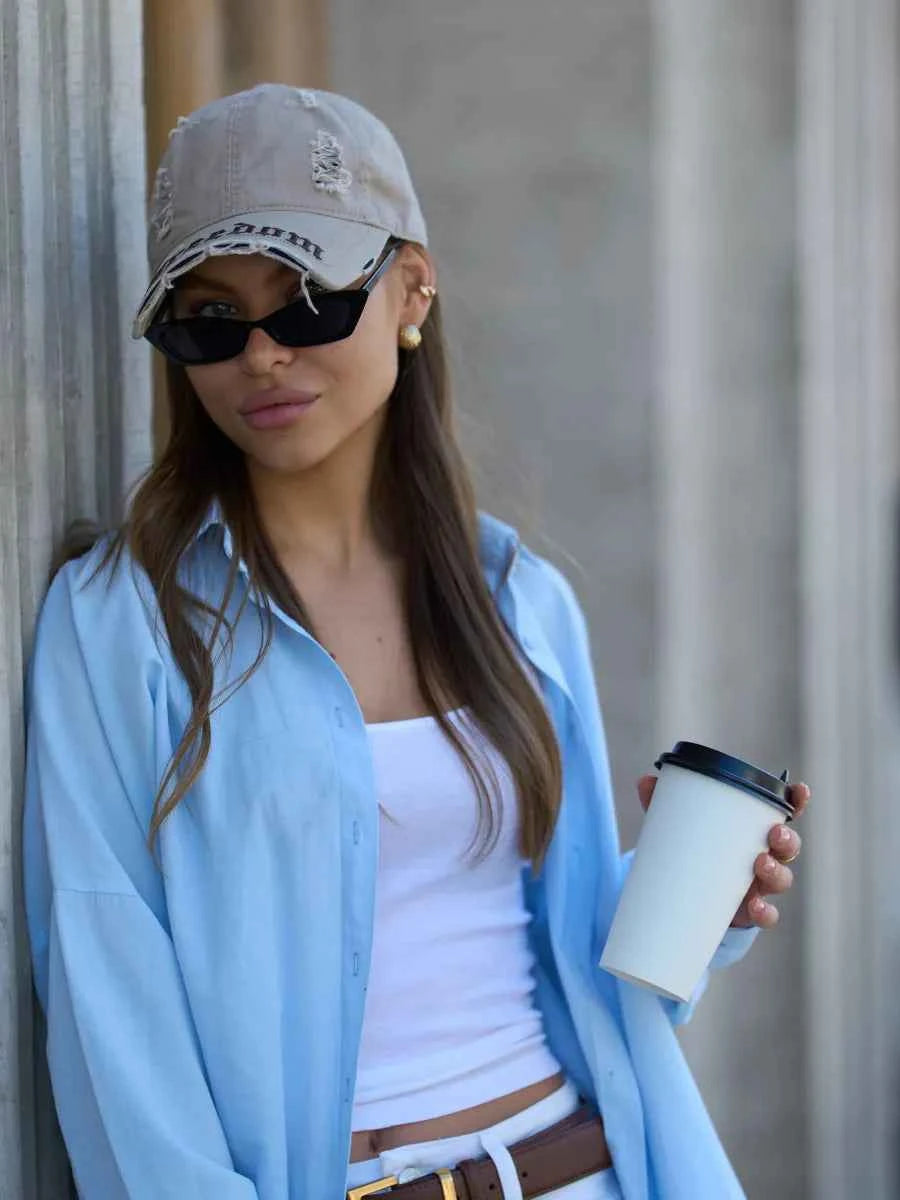 Marie Kiro Freedom Distressed Denim Baseball Cap - Vintage Embroidery Dad Hat - Adjustable Unisex Cotton Cap