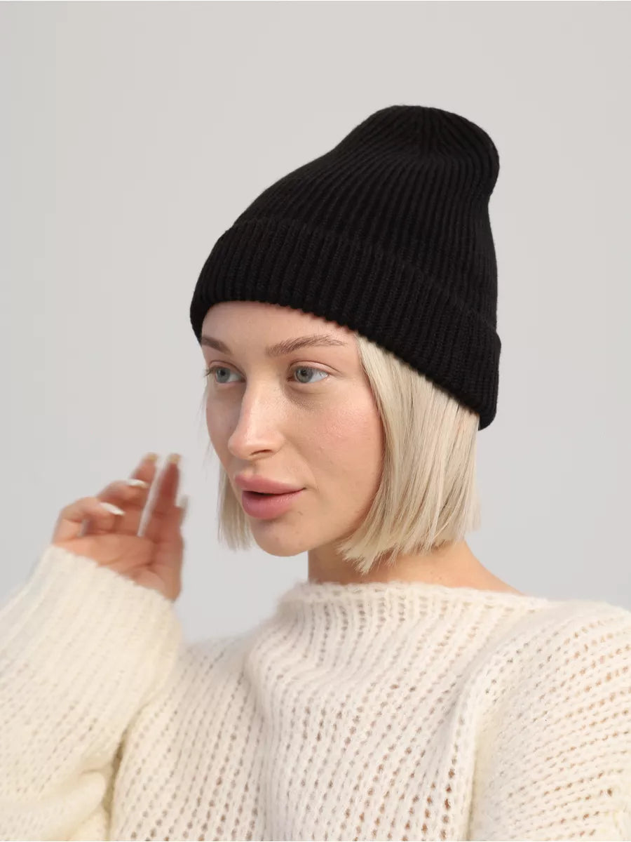 The Watch Cap - Wool Knit Beanie Cap, Black