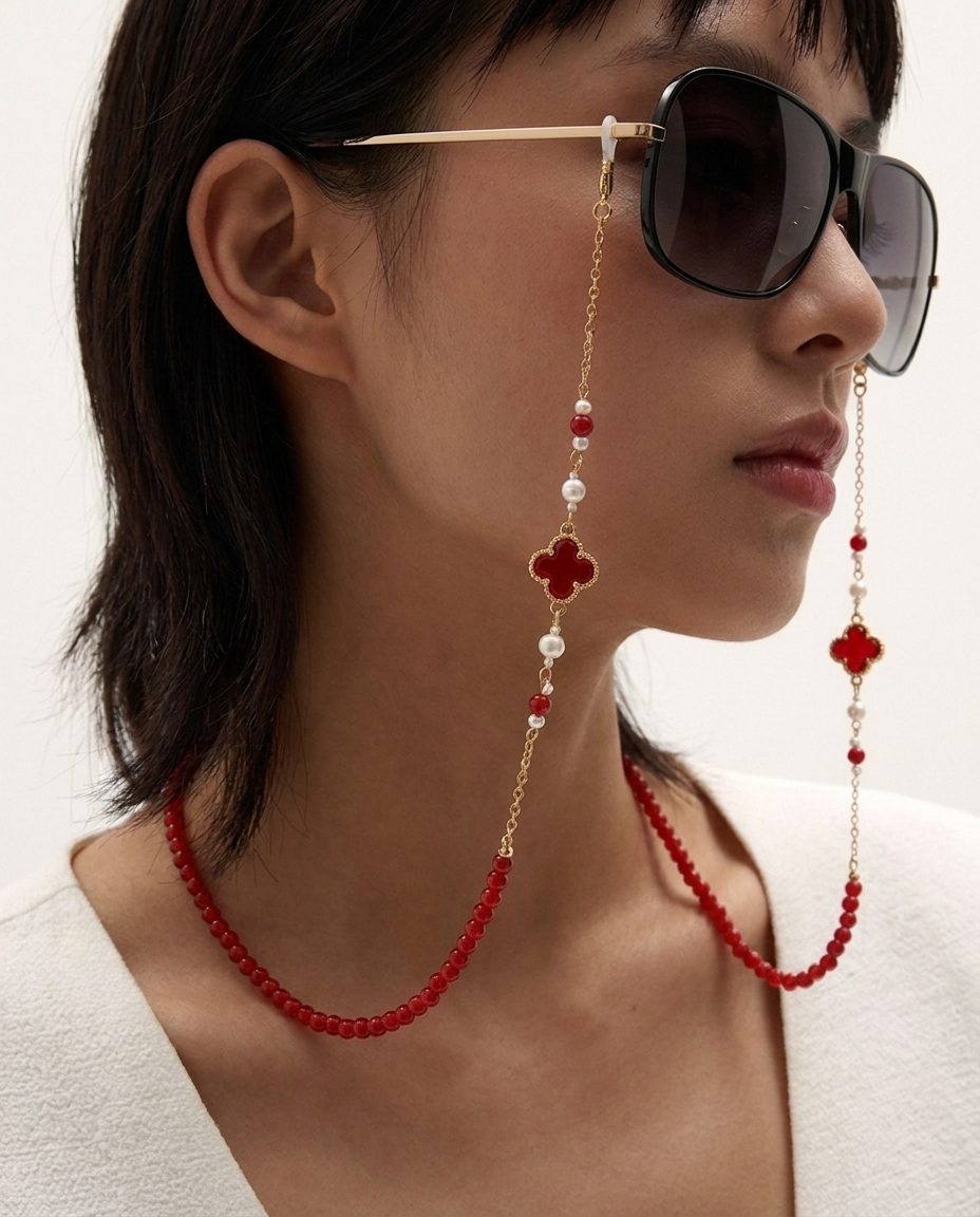 Retro Beaded Chain: Titanium & Chalcedony Eyewear Chain