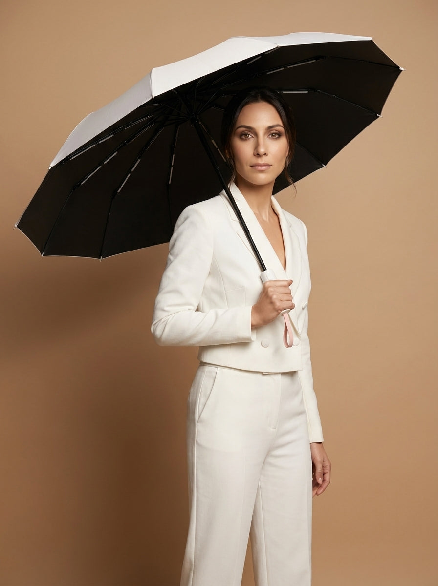 The Bastion - White Compact UPF50+ Automatic Windproof Travel Umbrella