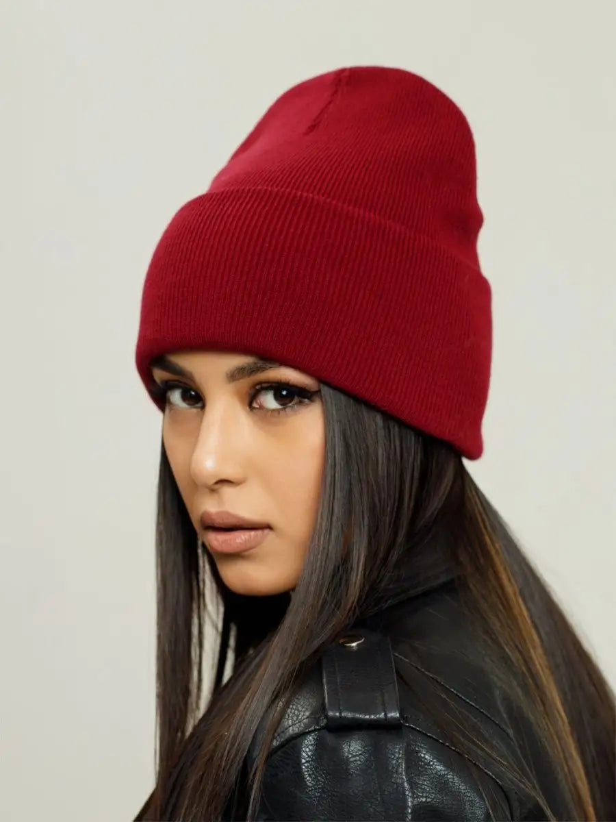 Marie Kiro Cuff Tall Knit Beanie, Wine Red