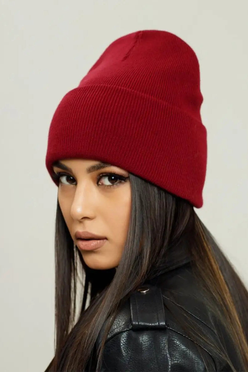 The Cuff - Tall Knit Beanie, Wine Red