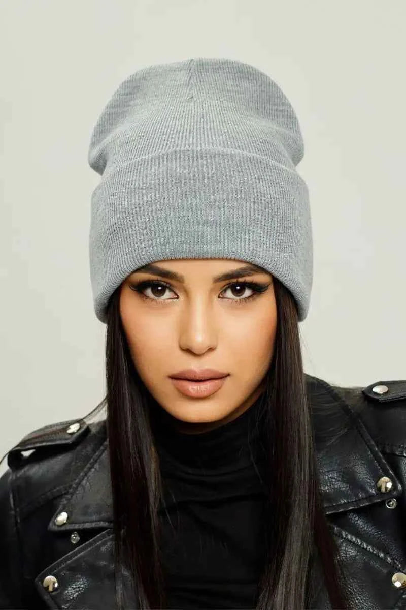 Marie Kiro Cuff Tall Knit Beanie, Gray