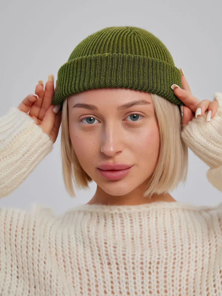 Marie Kiro Watch Cap Wool Knit Beanie, Army Green