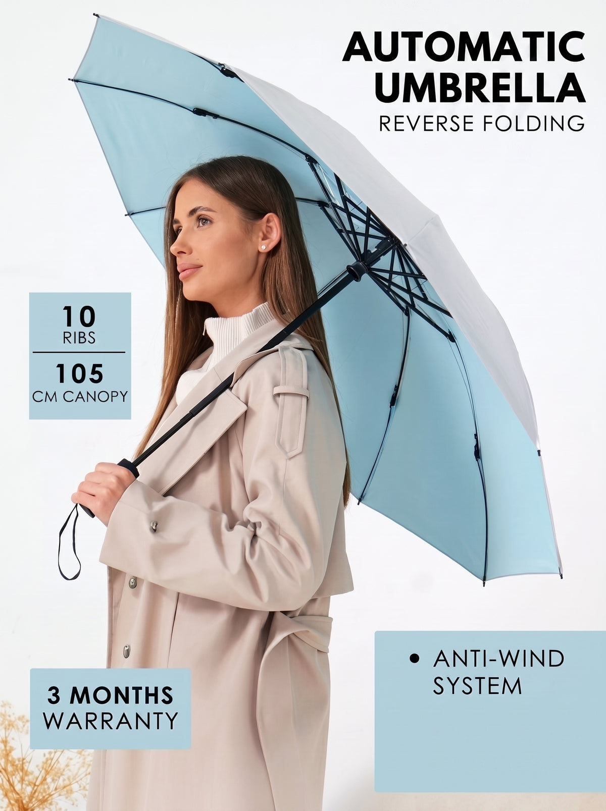 Marie Kiro Canopy Compact UV Umbrella UPF 50+, Sky Light Blue