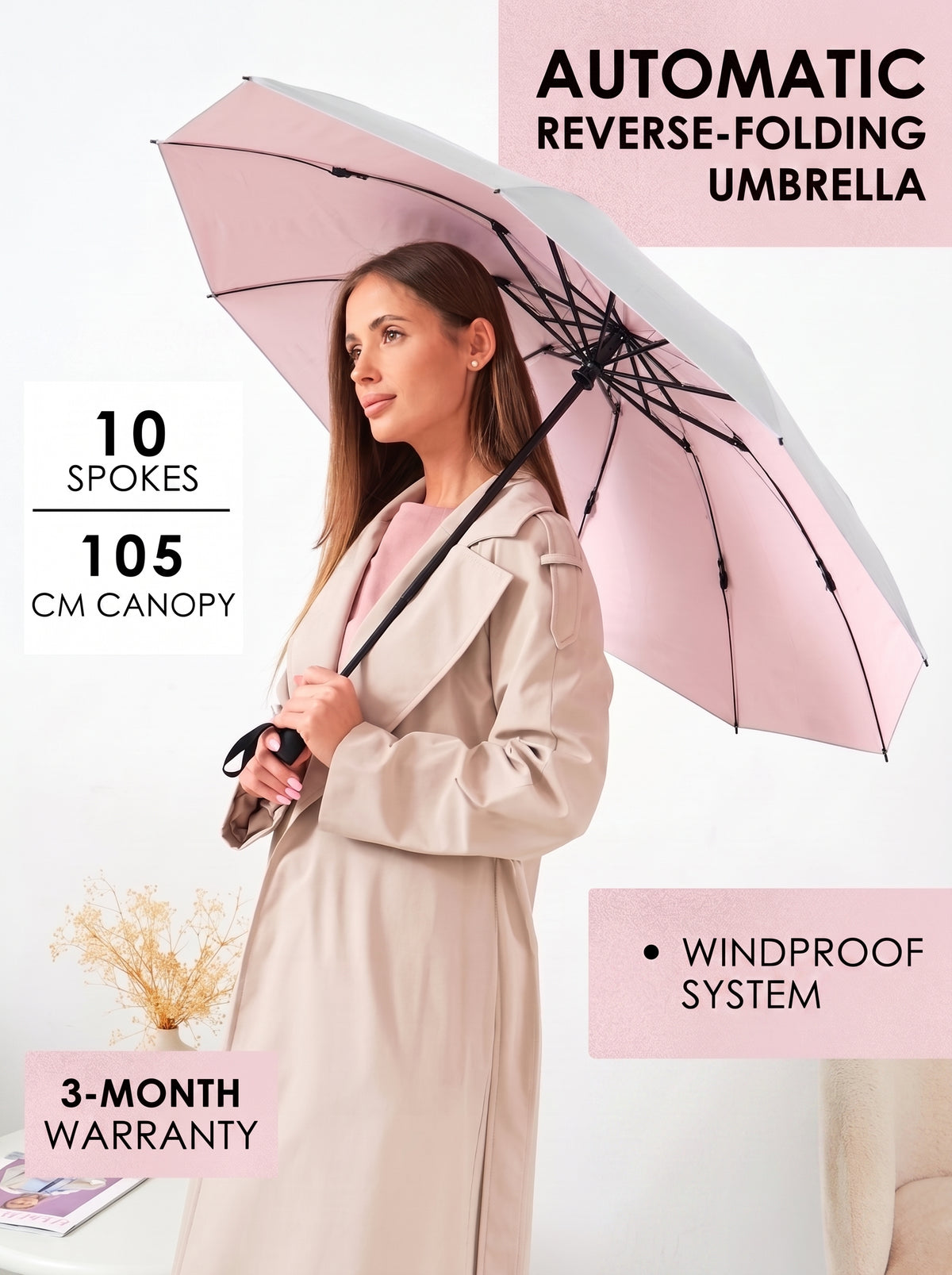 Marie Kiro Canopy Compact UV Umbrella UPF 50+, Blush Pink