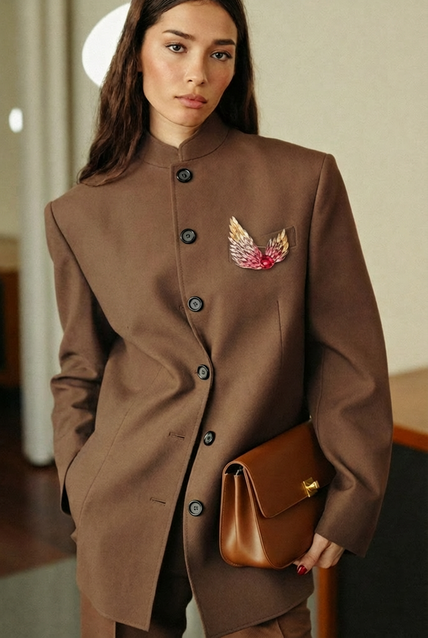 MK-Angel Wings Brooch Copper Gradient Crystal High-End Fashion Pin Luxury Gradient Wings Corsage