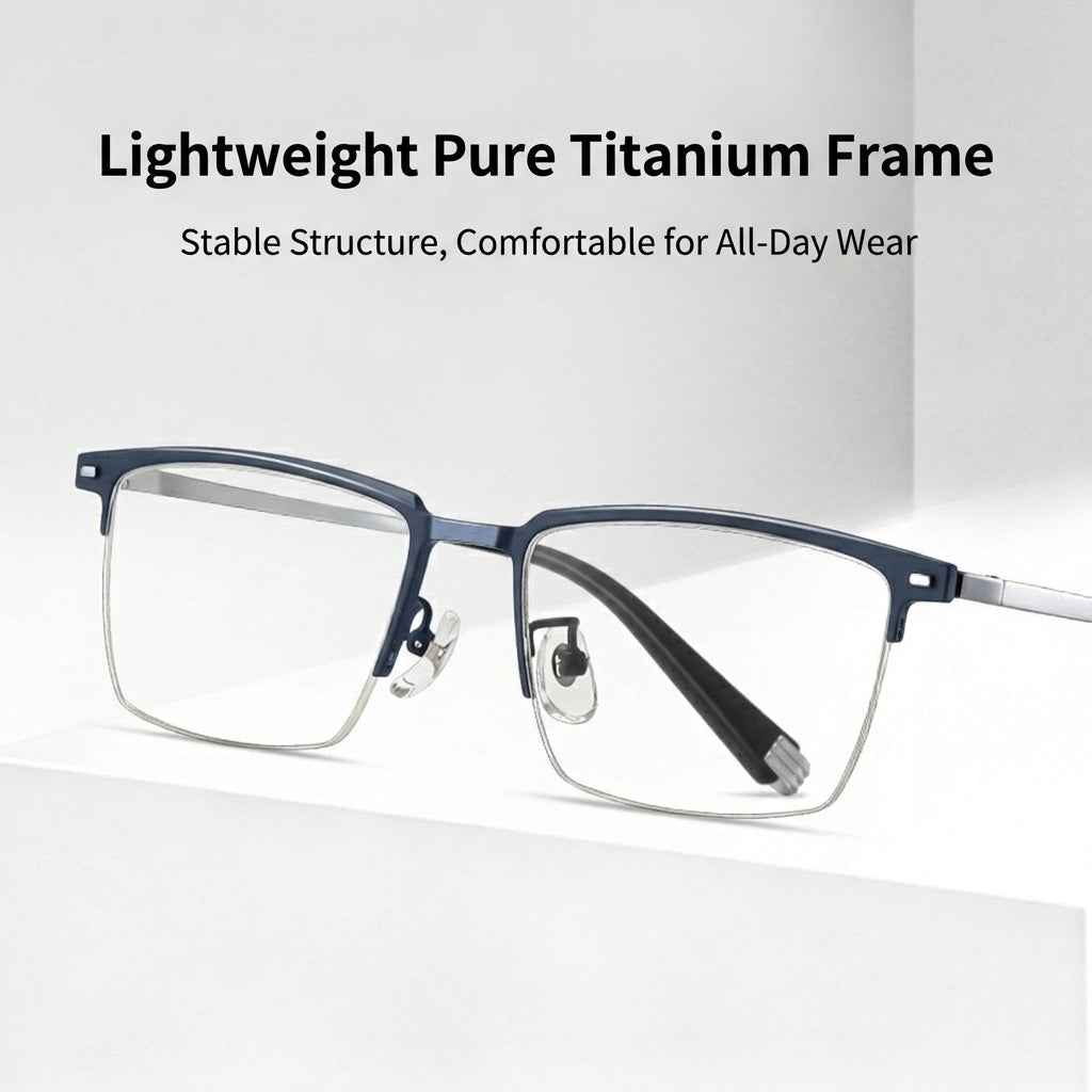 MK Flux // Pure Titanium Squared-Aviation Blue Light Eyeglasses