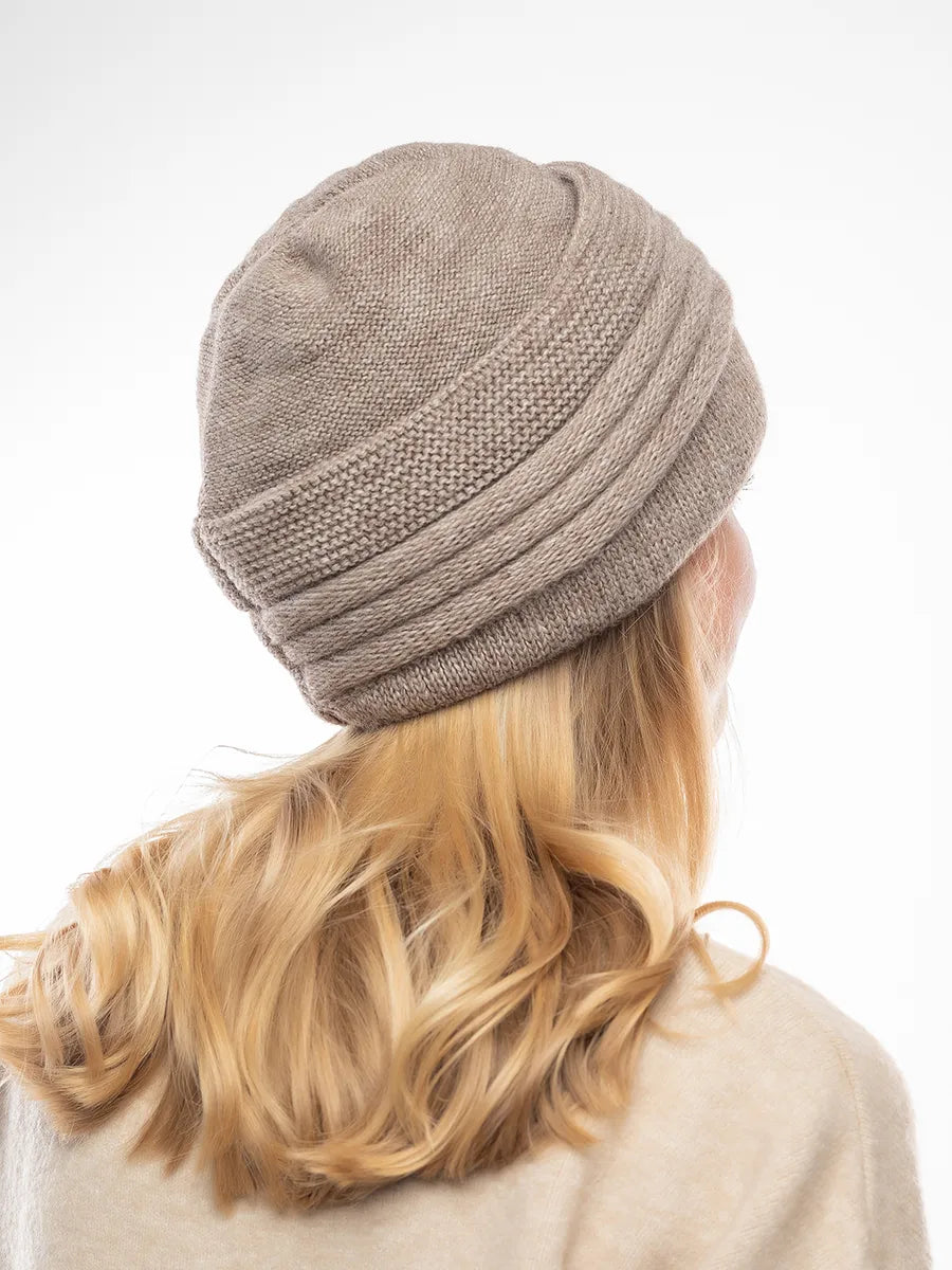 The Cold Open - Wide-Brim Knit Beanie, Beige