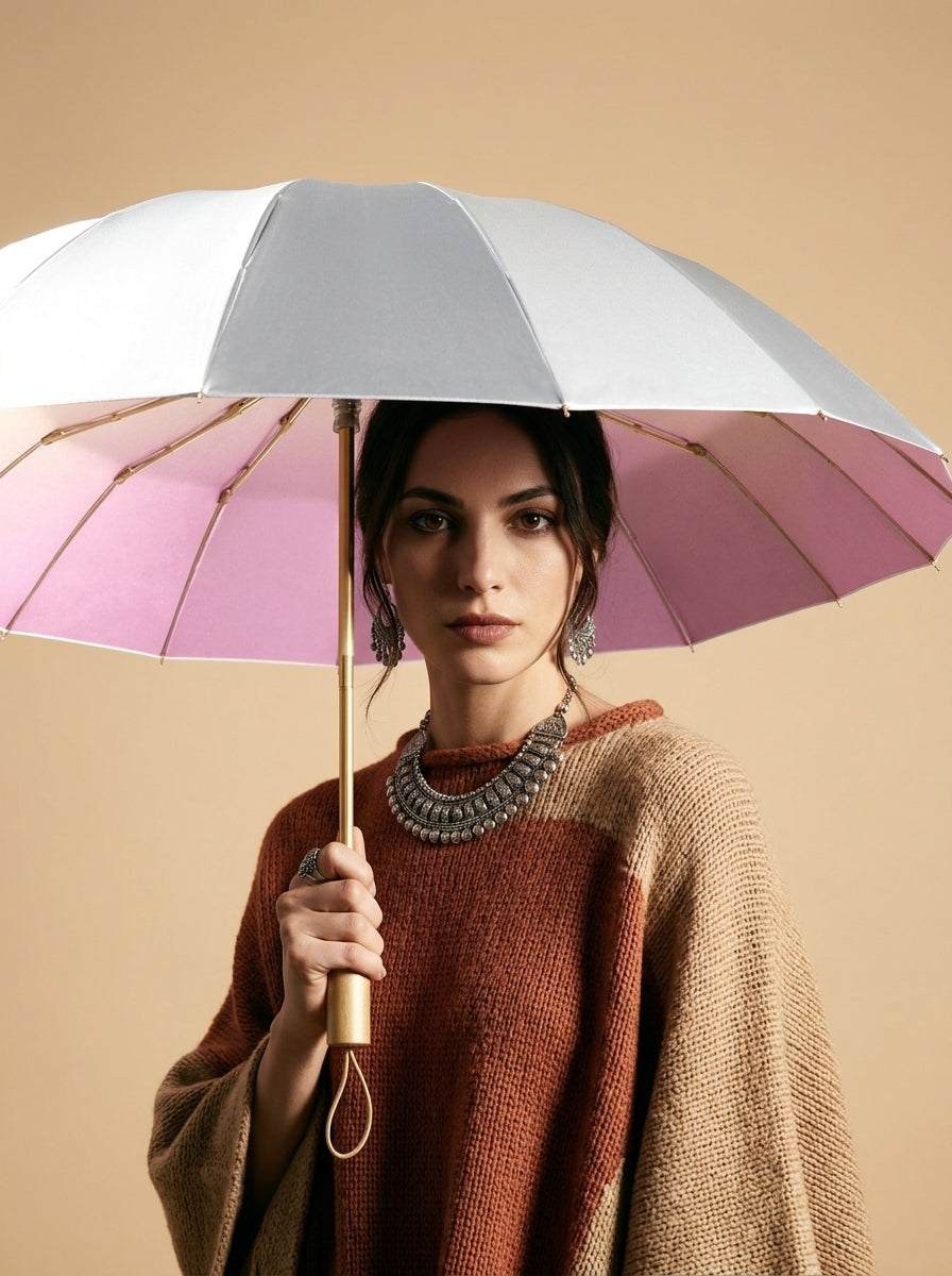 The Prism - Gradient Pink Tri-Fold Umbrella | 16-Rib Compact Sun & Rain Shield