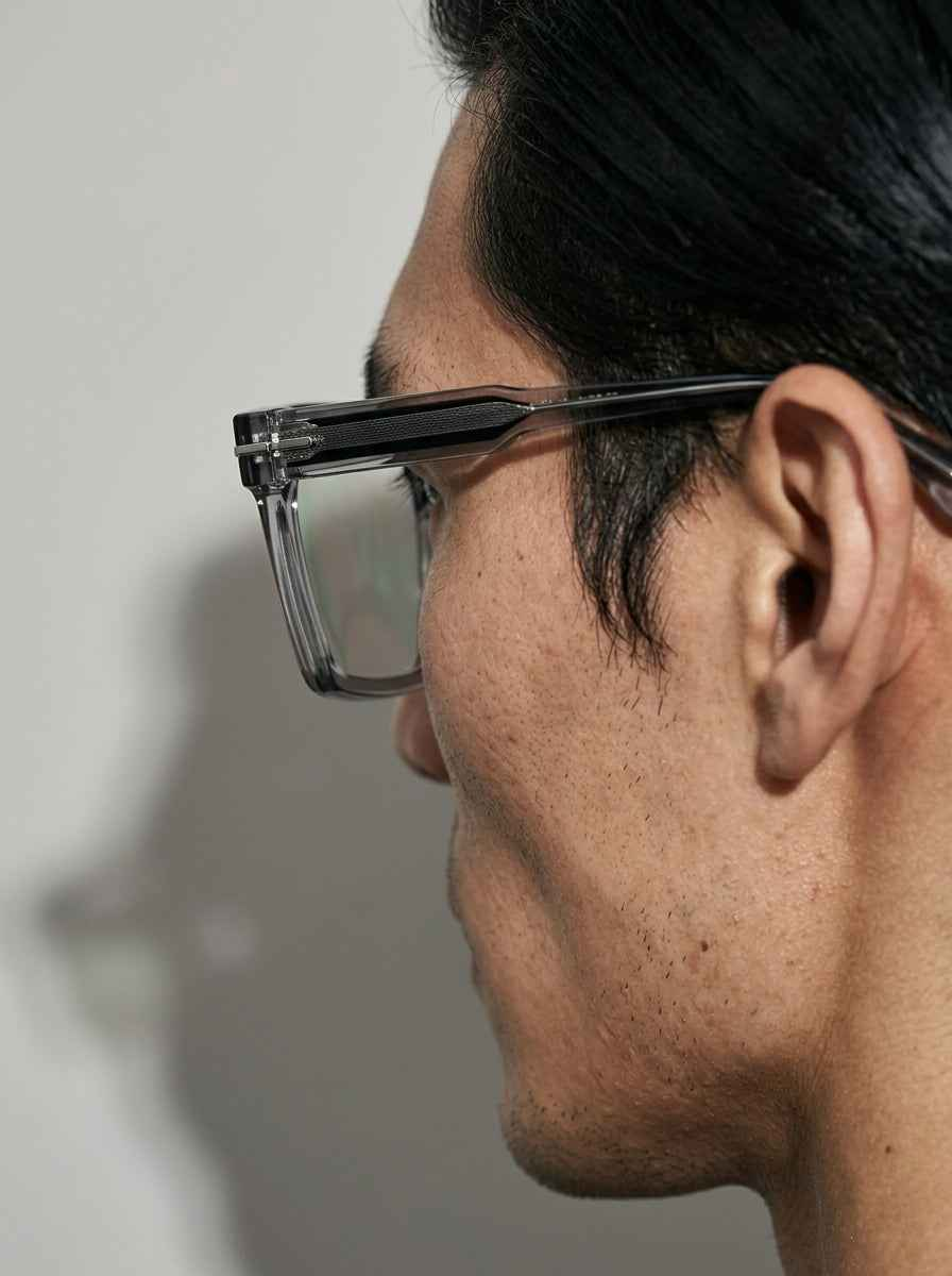 The Facade | Transparent Gray, Blue Light Optical Frames | Square Glasses | TR90 Frame