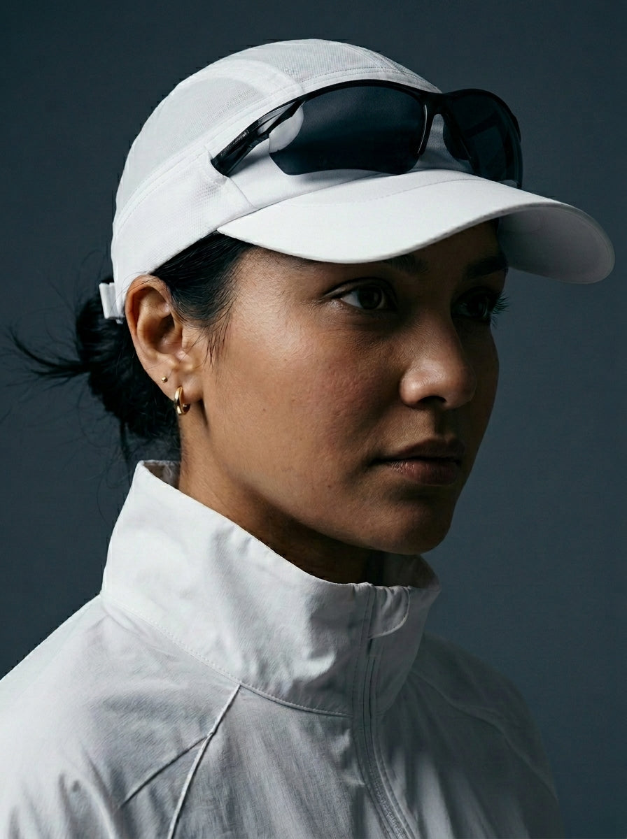 The Relay - White | UPF50+ Quick-Dry Running Cap with Sunglasses Slots
