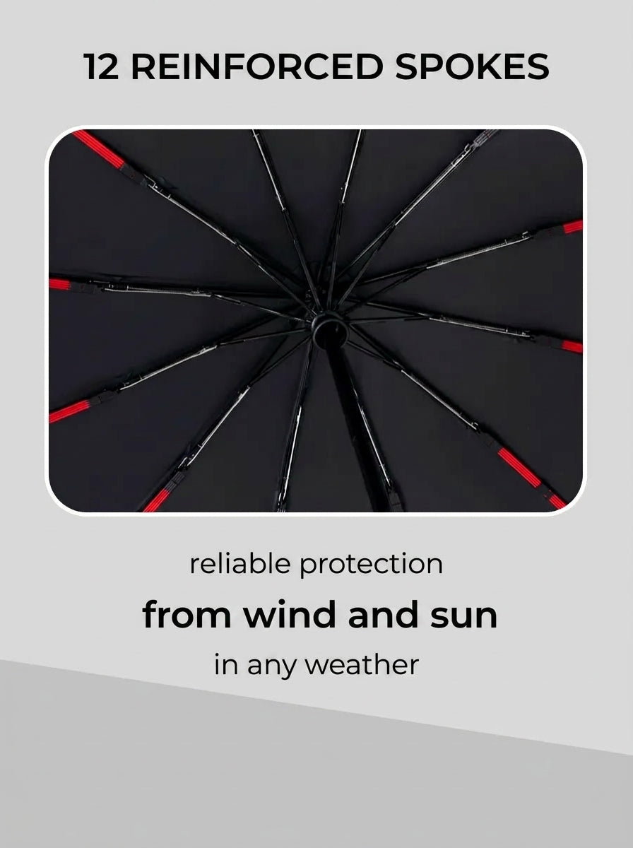 The Bastion - Black and Red Compact UPF50+ Automatic Windproof Travel Umbrella