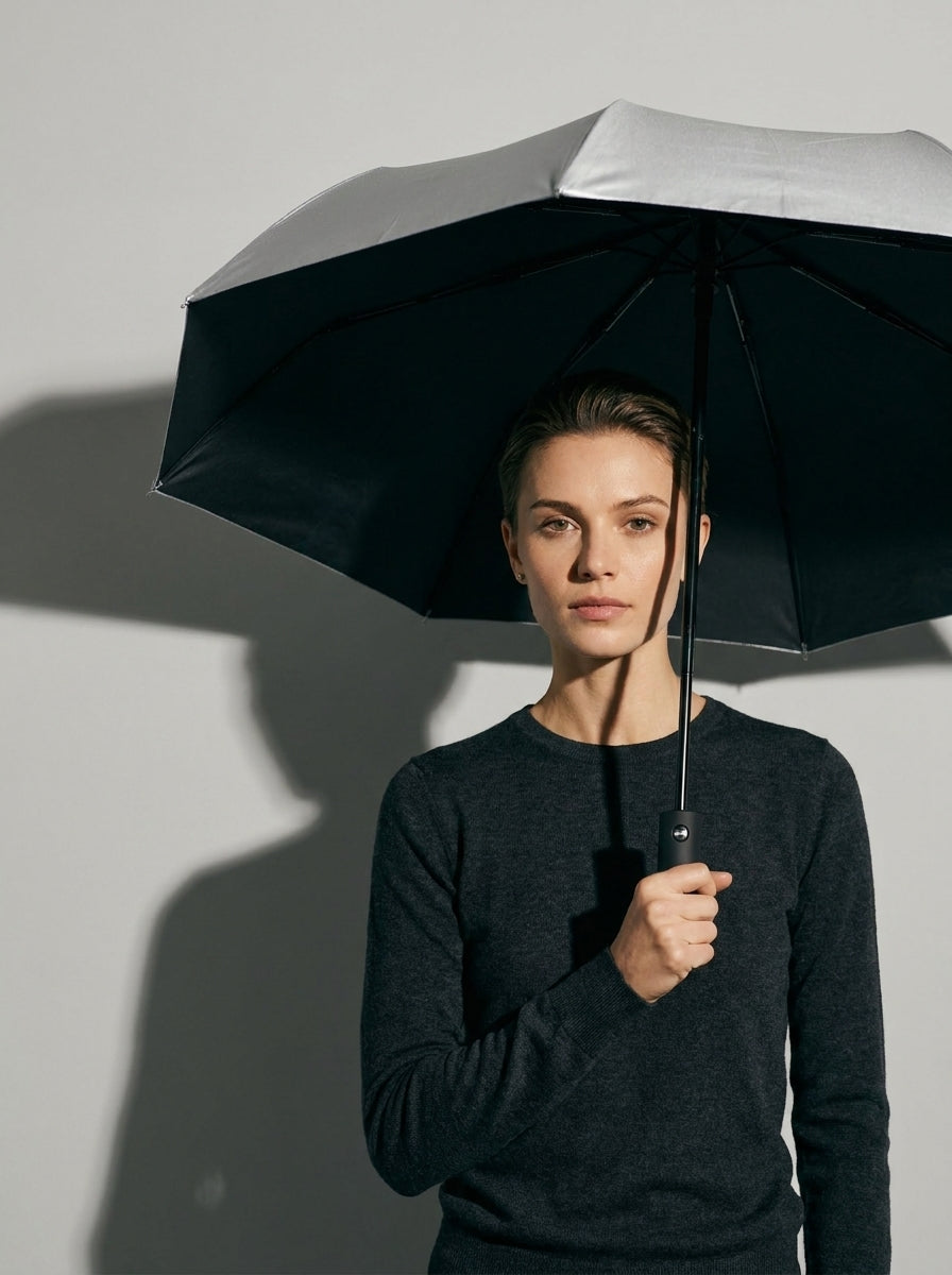 The Canopy - Noir Black | Automatic Titanium Silver UV Umbrella UPF50+ Compact Tri-Fold