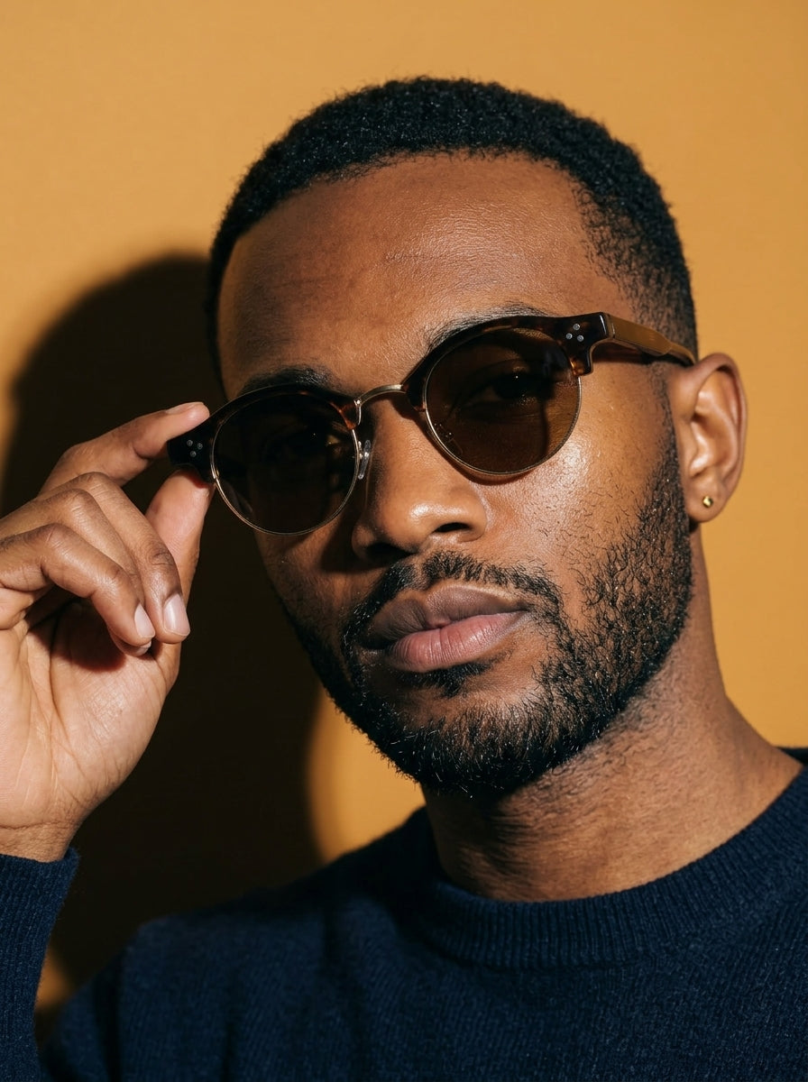 The Vantage - Tortoise with Amber Lens | Round Half-Frame Polarized Sunglasses | UV400 TR90