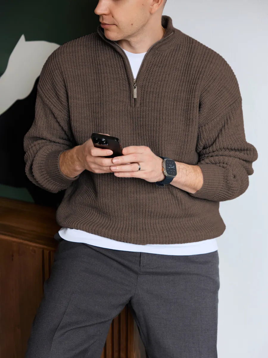 Heavyweight Wool Blend Quarter Zip Sweater – Men's Thermal Mock Neck Pullover – Big & Tall Winter Knitwear