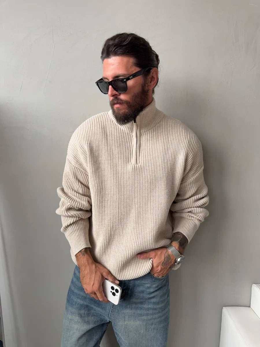 Heavyweight Wool Blend Quarter Zip Sweater – Men's Thermal Mock Neck Pullover – Big & Tall Winter Knitwear