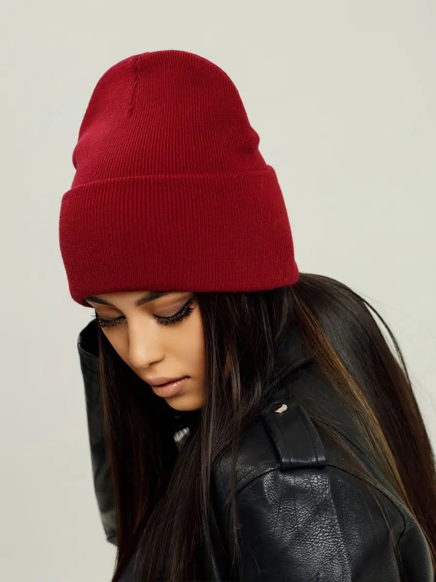 The Cuff - Tall Knit Beanie, Wine Red