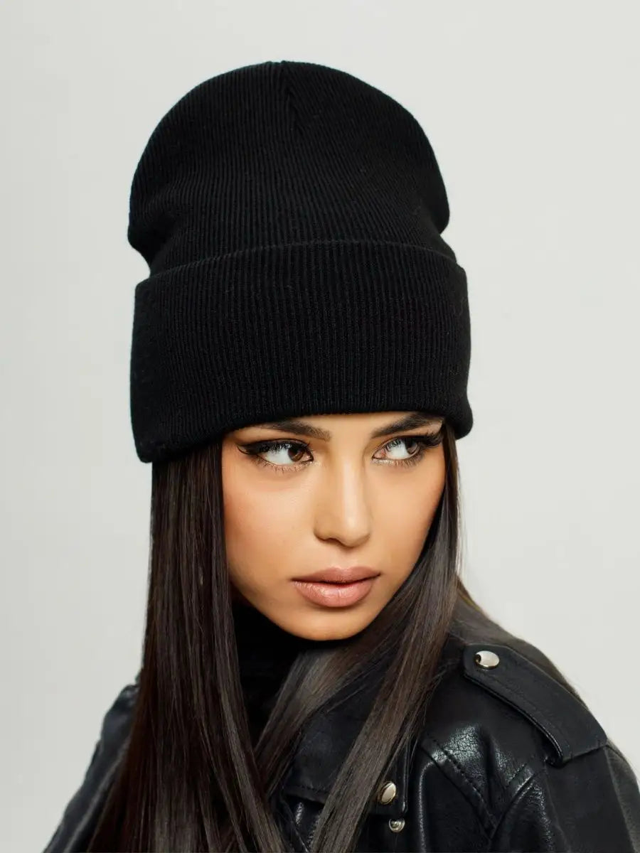The Cuff - Tall Knit Beanie, Black