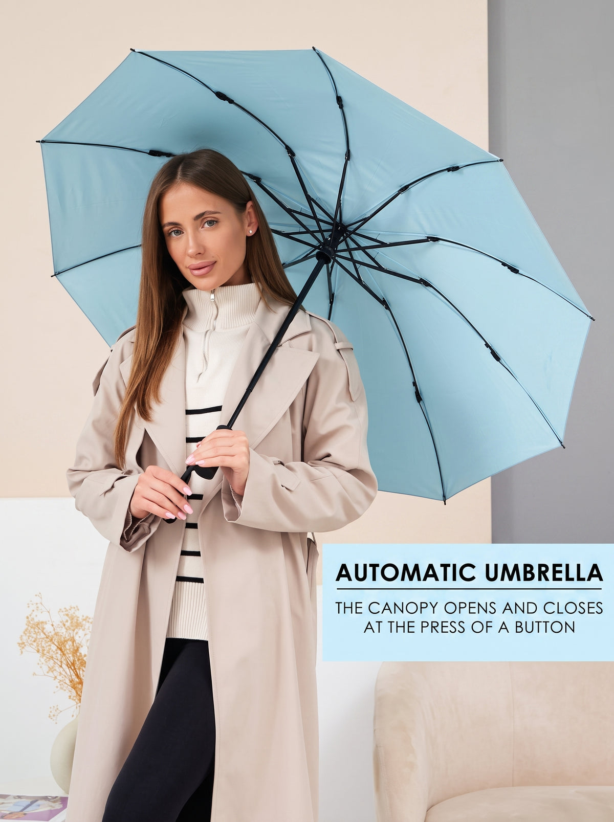 Marie Kiro Canopy Compact UV Umbrella UPF 50+, Sky Light Blue