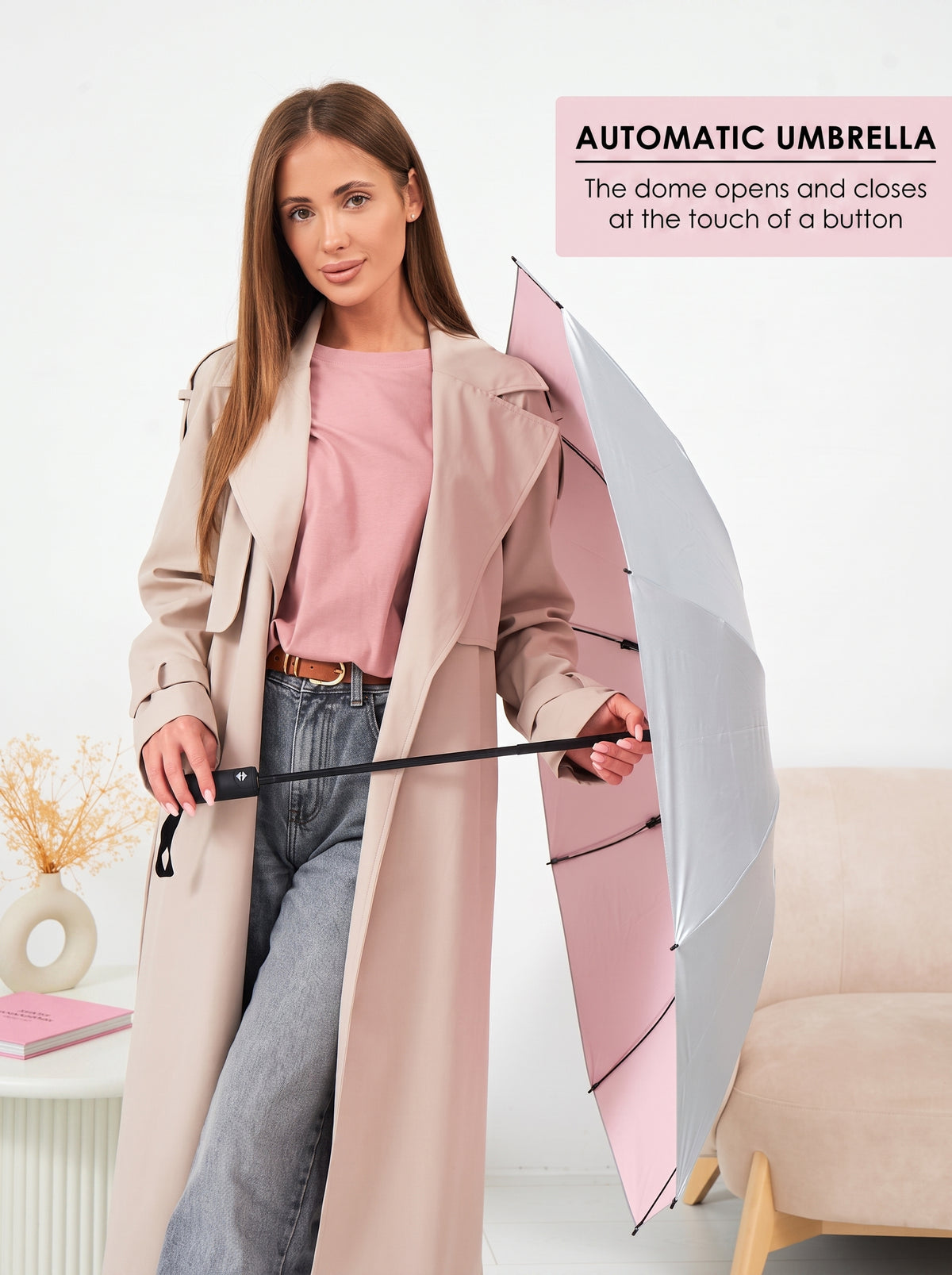 Marie Kiro Canopy Compact UV Umbrella UPF 50+, Blush Pink