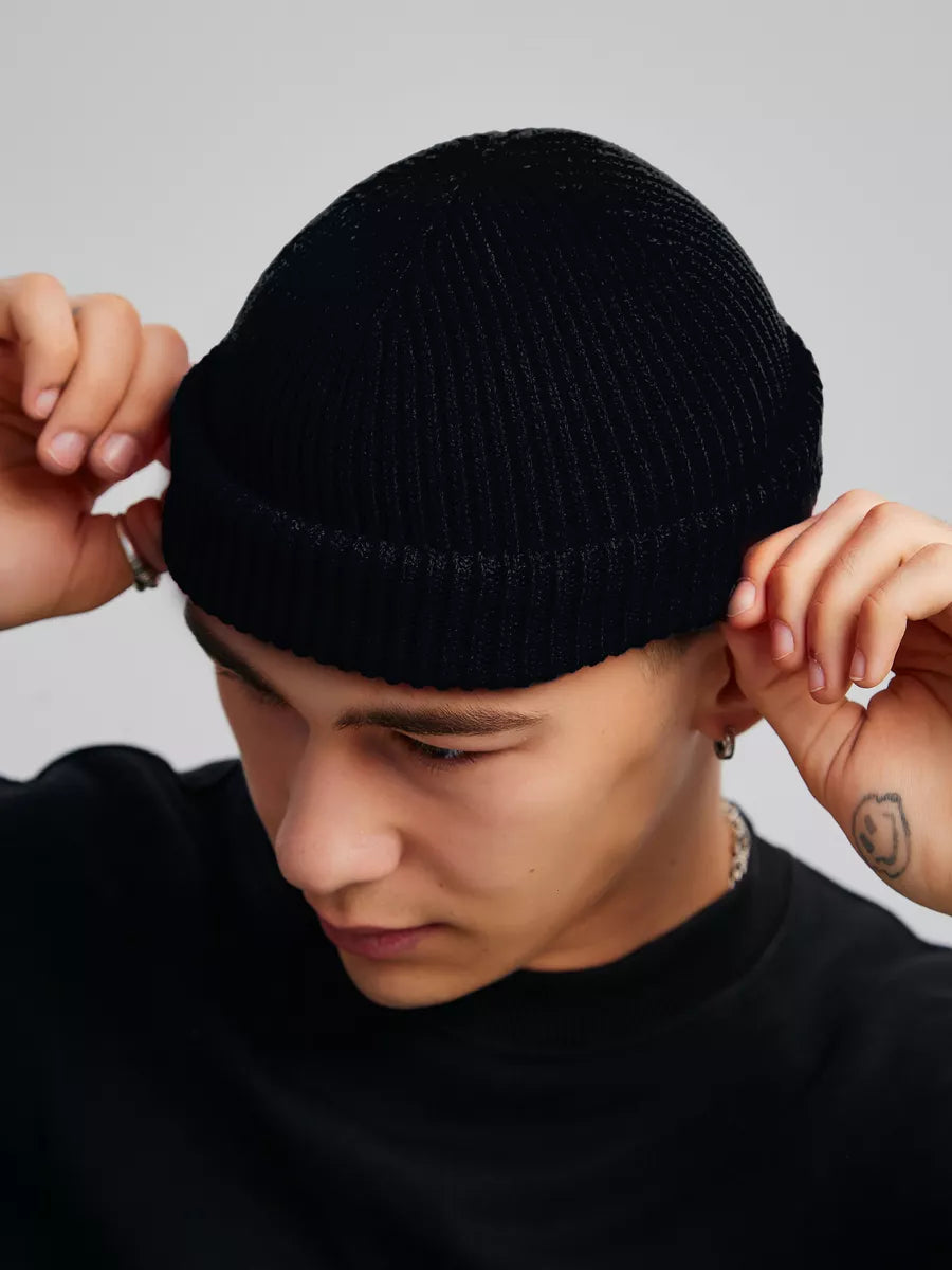 The Watch Cap - Wool Knit Beanie Cap, Black