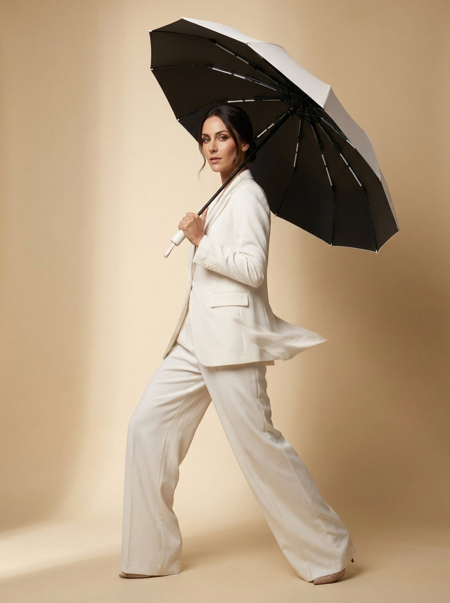 The Bastion - White Compact UPF50+ Automatic Windproof Travel Umbrella