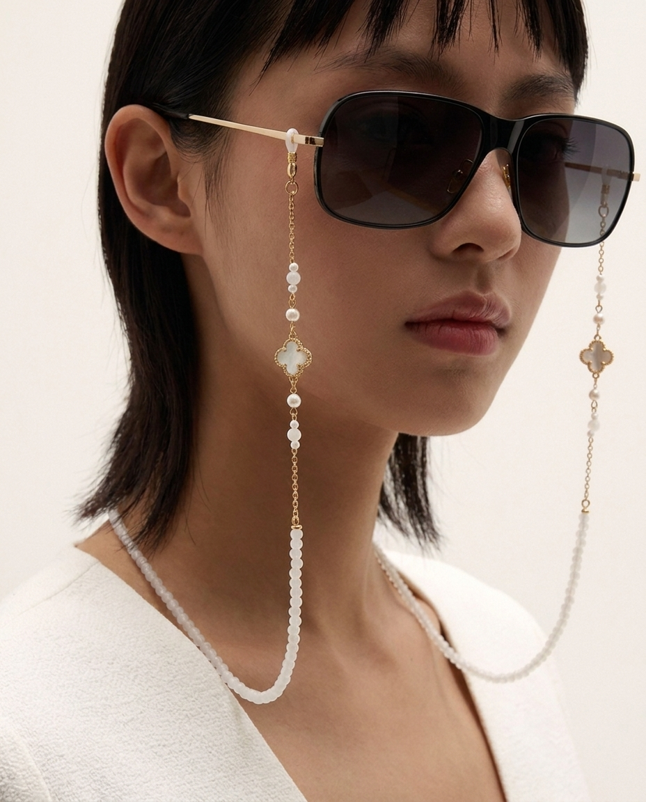 Retro Beaded Chain: Titanium & Chalcedony Eyewear Chain