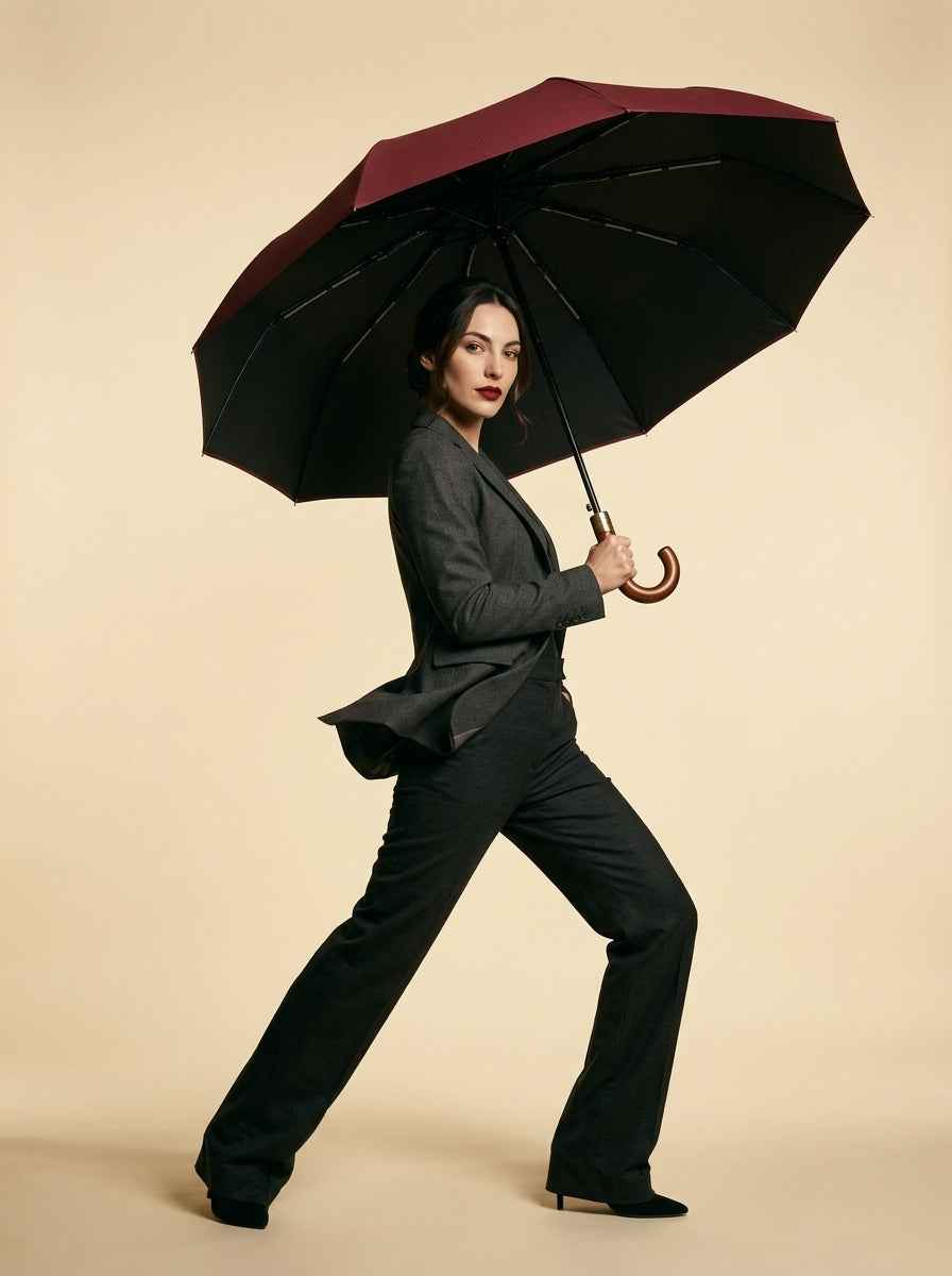The Envoy - Burgundy | Solid Wood Handle Automatic Umbrella | UPF50+